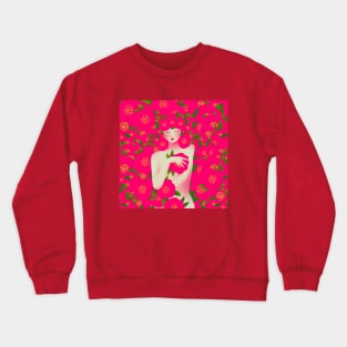 Cute girl with red flowers, version 6 Crewneck Sweatshirt